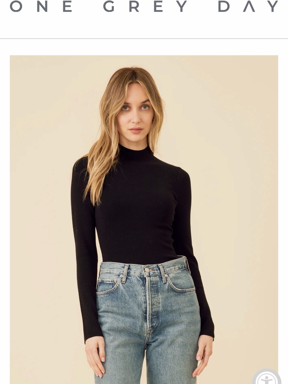 One Grey Day Black Long-Sleeve Mock Neck Top